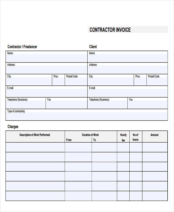 Printable Blank Contractor Invoice Template 2020 2022 Fill And Sign Riset