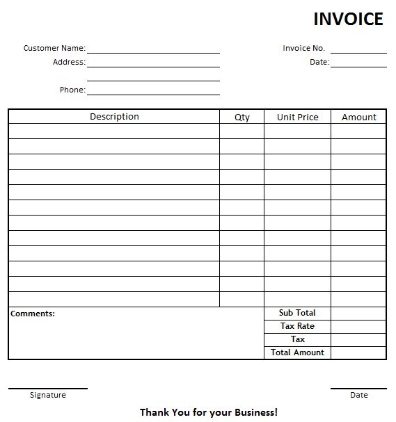 Printable Blank Invoice Template Fillable Sales And Service Invoice