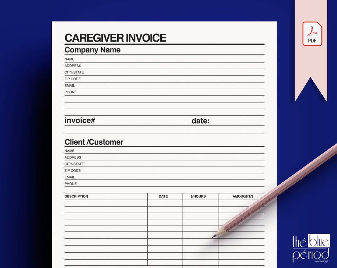 Printable Caregiver Invoice Etsy