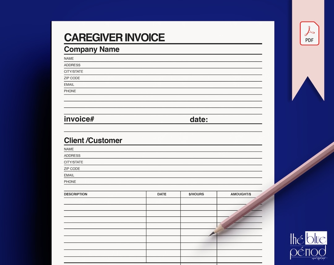 Printable Caregiver Invoice Etsy