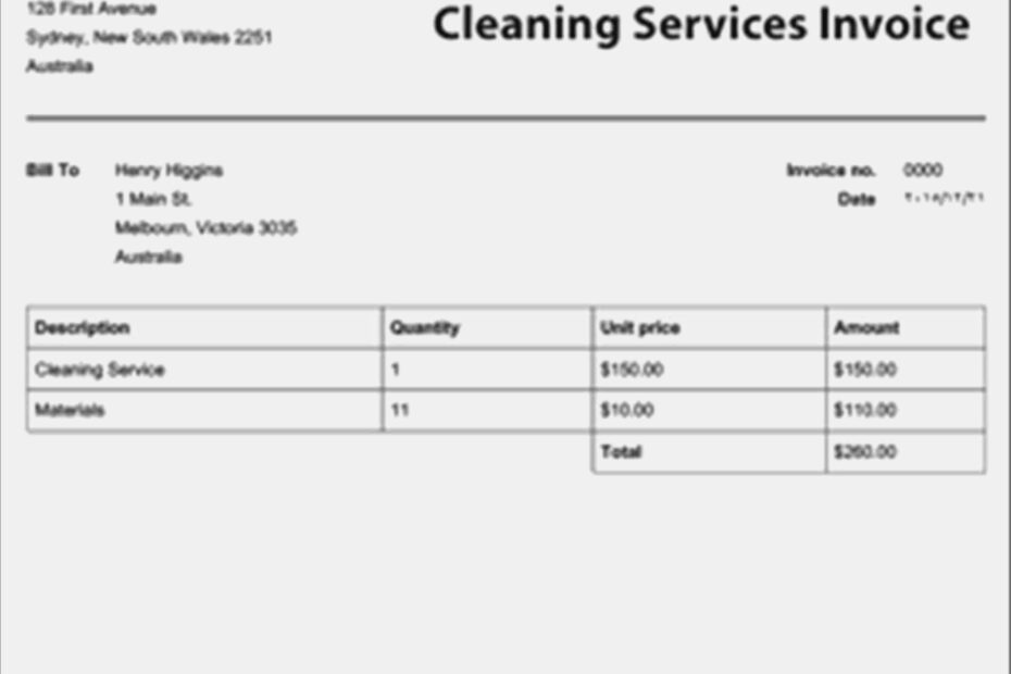 Printable Cleaning Service Invoice Restaurant Interior Design To