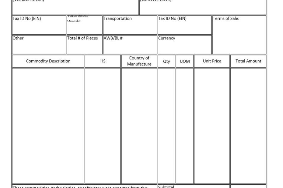 Printable Commercial Invoice Template Printable Forms Free Online