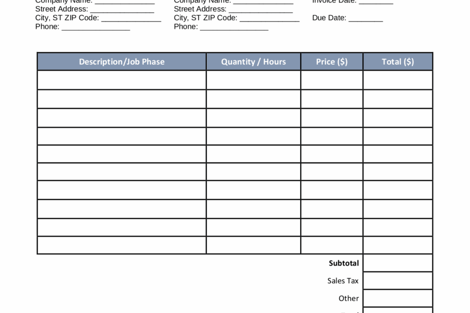 Printable Contractor Invoice Forms Printable Forms Free Online