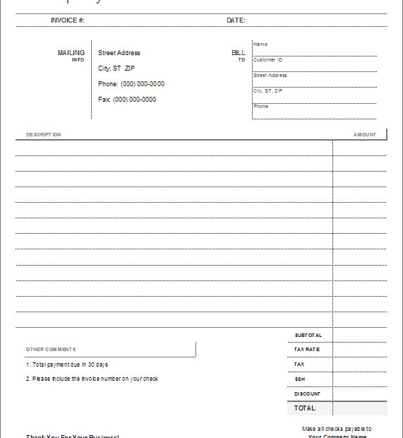 Printable Downloadable Blank Invoice Template Printable Templates