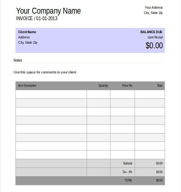 Printable Editable Invoice Template
