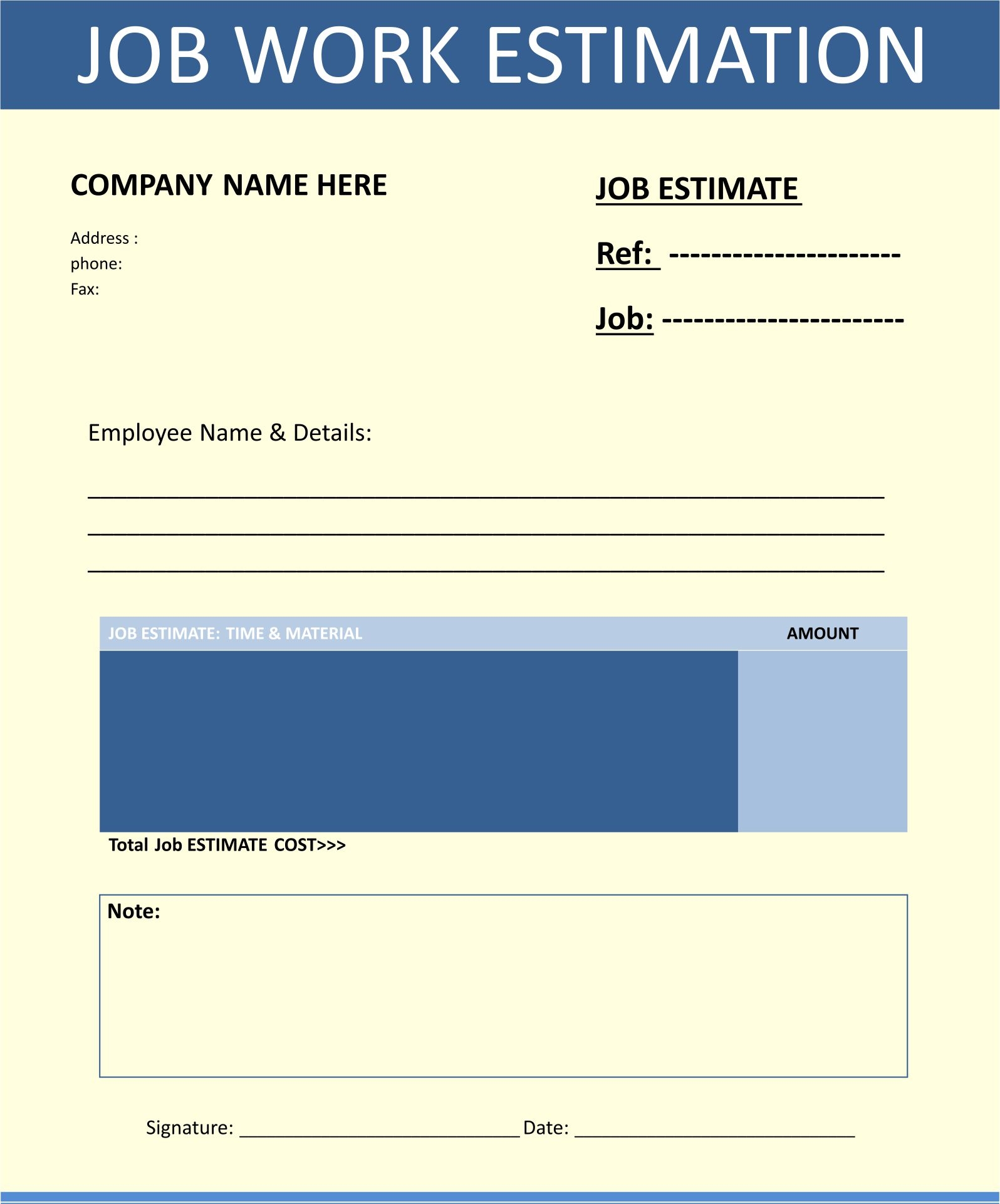 Printable Estimate Forms Printable Forms Free Online