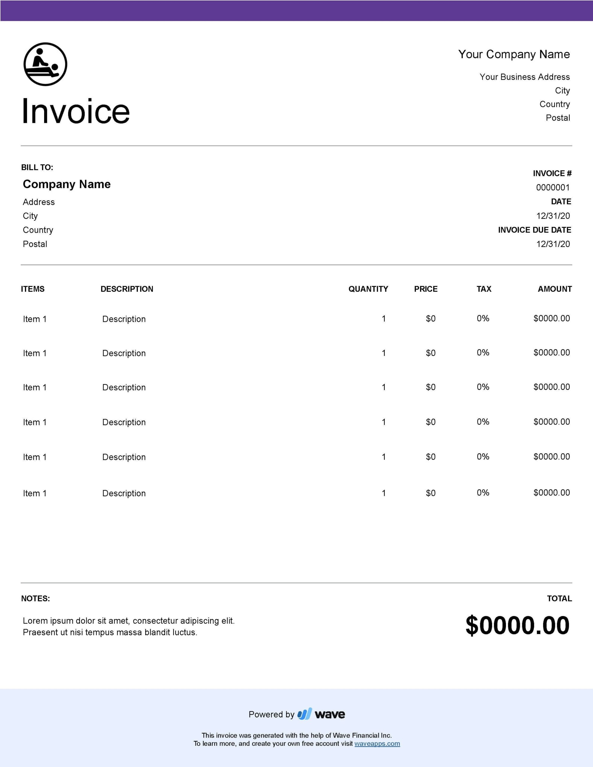 Printable Format Massage Invoice Template Free Printable