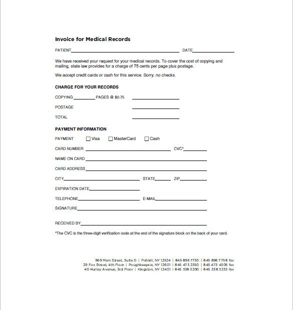 Printable Format Medical Records Fee Invoice Template Printable Templates