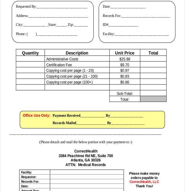 Printable Format Medical Records Fee Invoice Template Printable Templates