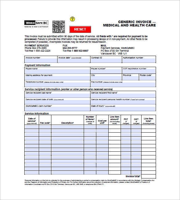 Printable Format Medical Records Invoice Template Free Templates 
