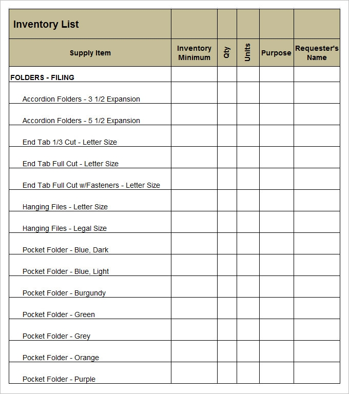 Printable Free Office Supply Inventory List Template Printable Templates