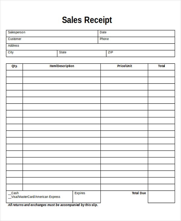 Printable Free Receipts Forms Printable Forms Free Online