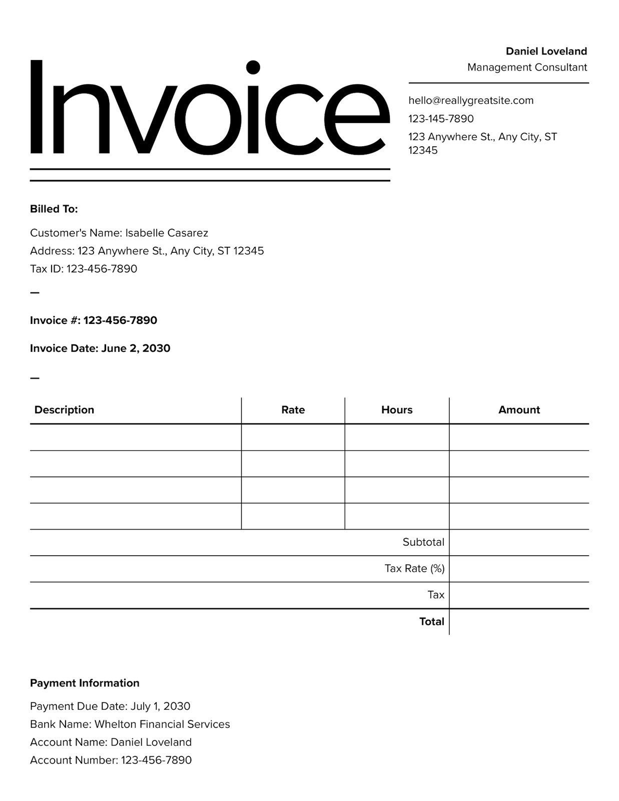 Printable Generic Invoice Template