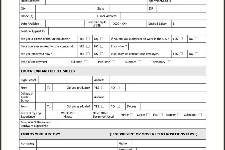 Printable Generic Job Application Template Printable Application