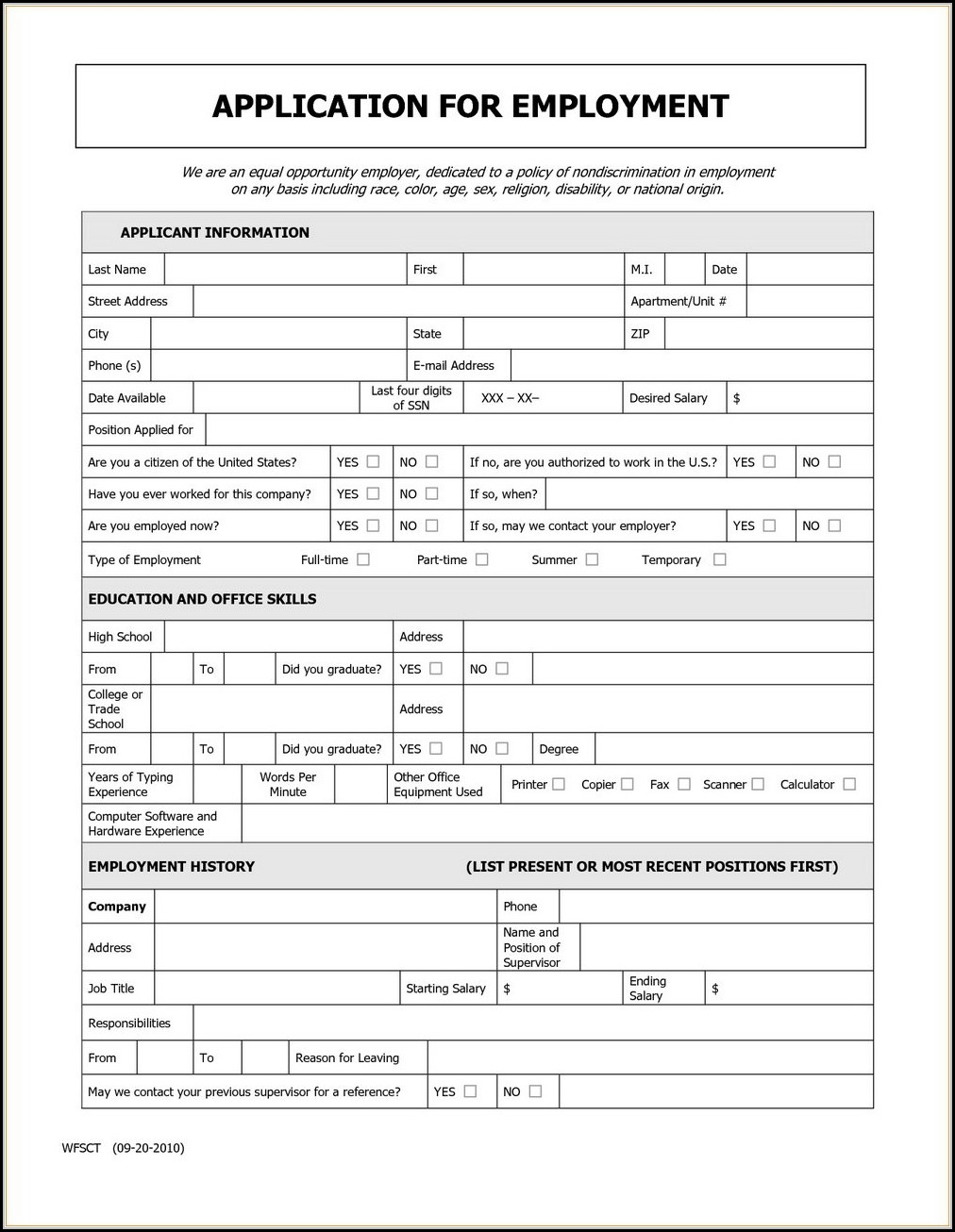 Printable Generic Job Application Template Printable Application