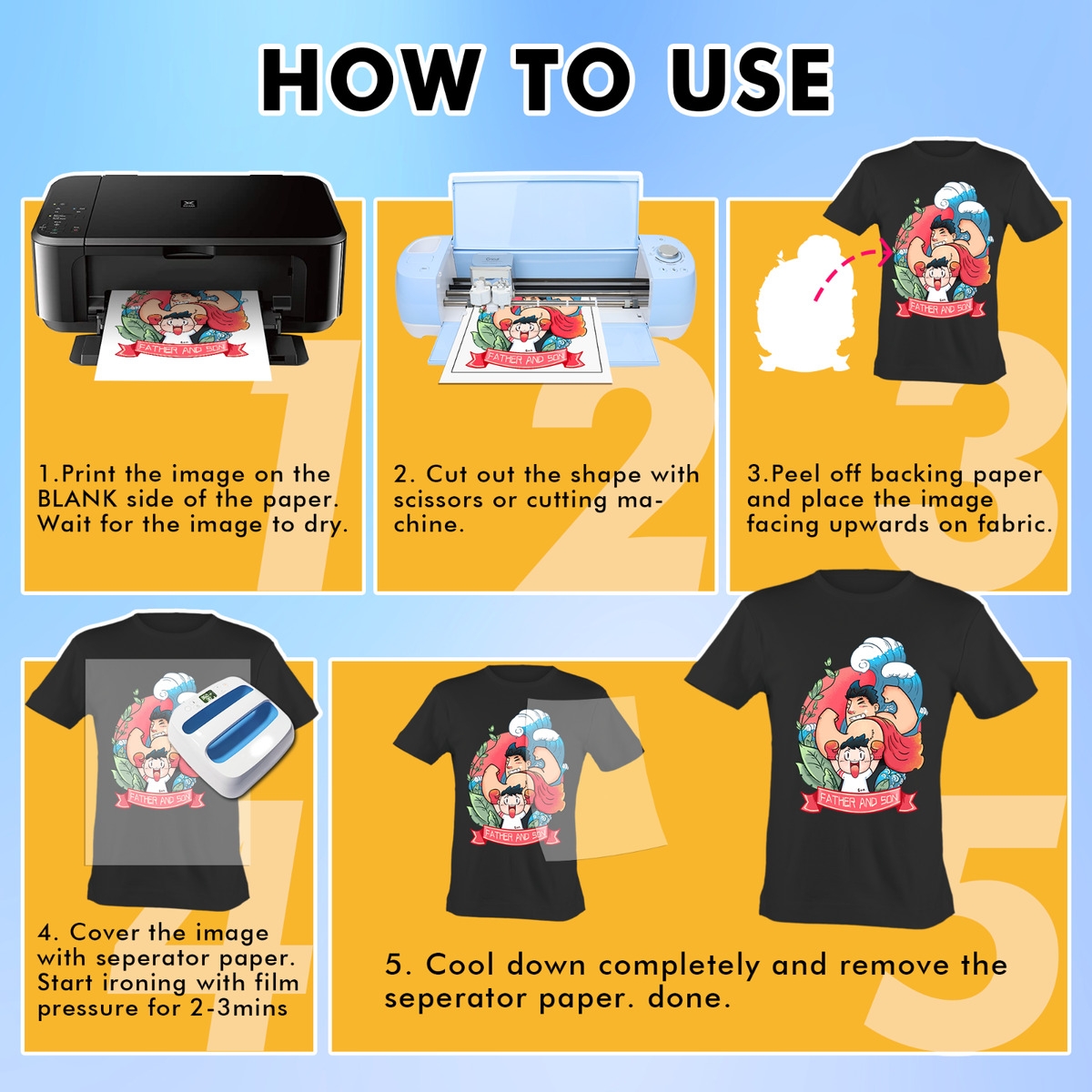 Printable Heat Transfer Paper For Dark Fabric Iron on Inkjet Laser 