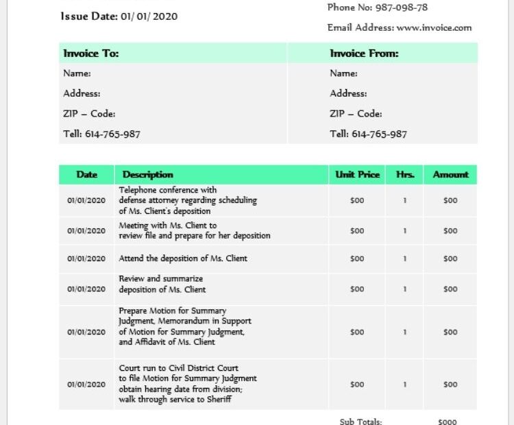 Printable Hourly Invoice Template