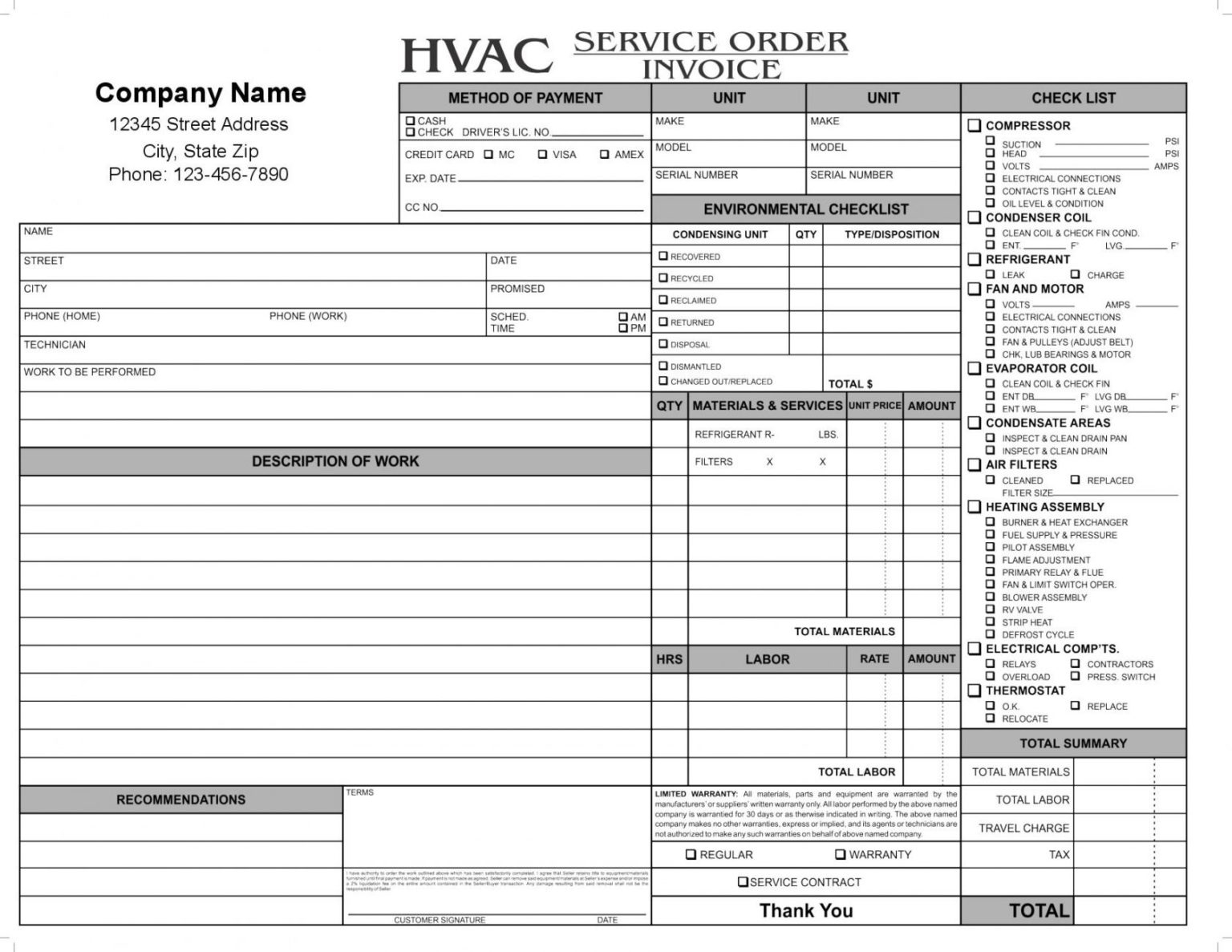 Printable Hvac Invoice Template Invoice Template Free 2016 Hvac Air 