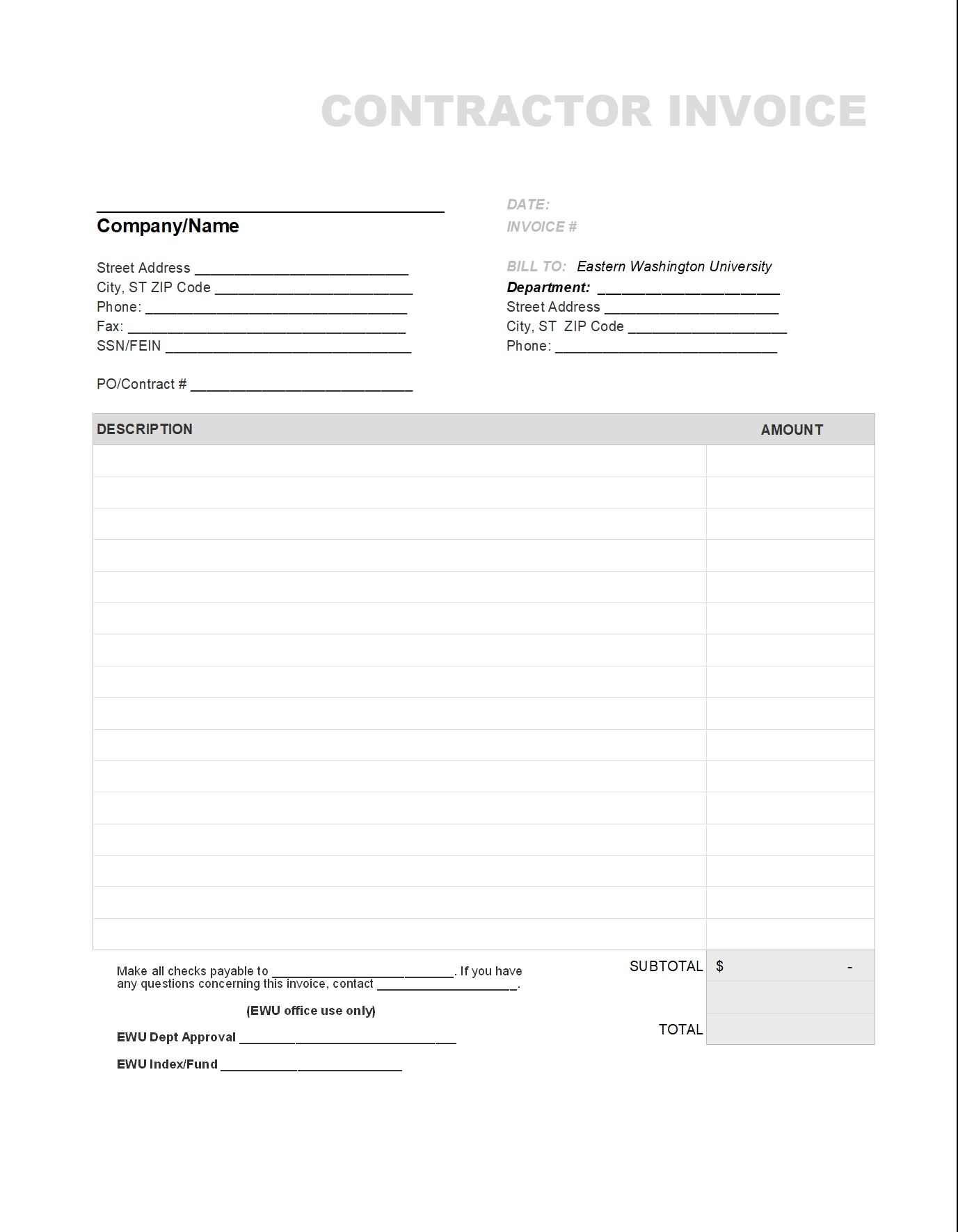 Printable Independent Contractor Invoice Template Fillable Form 2025