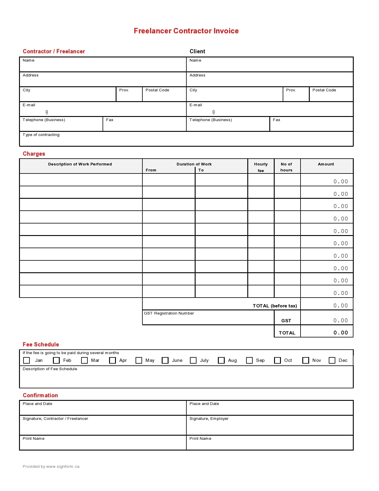 Printable Independent Contractor Invoice Template Printable Templates