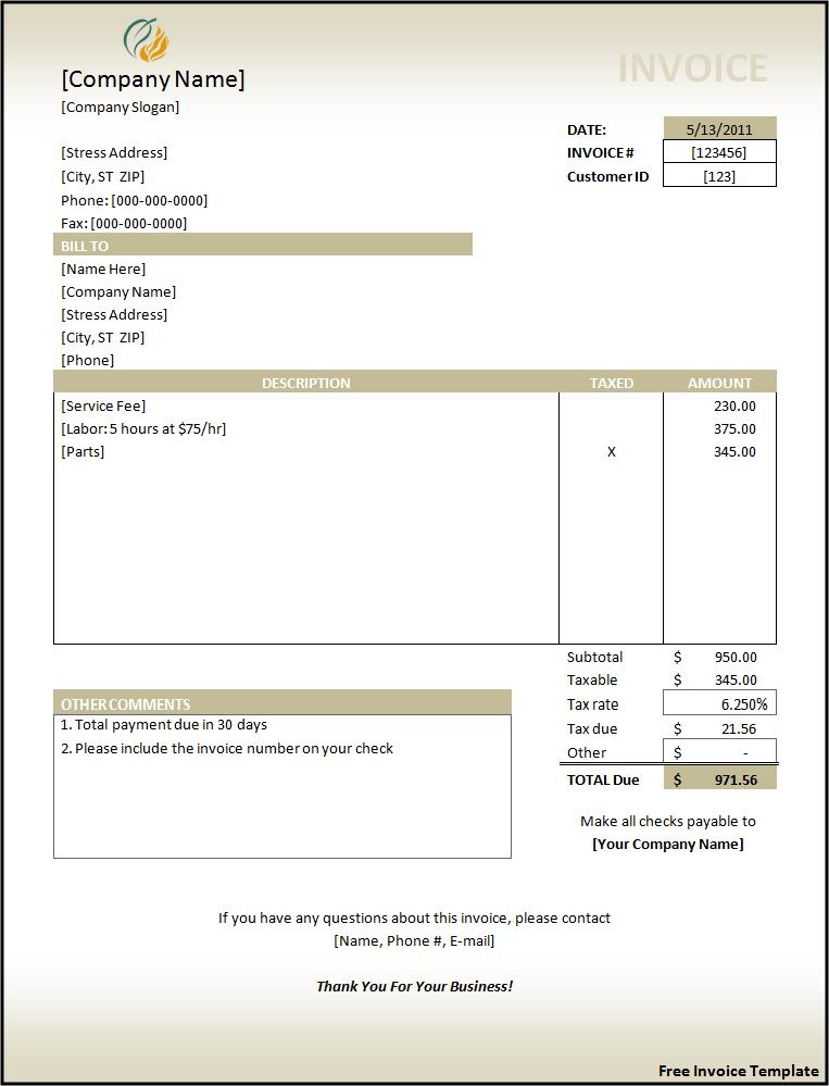 Printable Invoice Form Templates Printable Forms Free Online