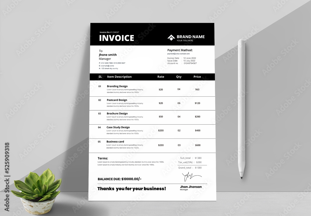 Printable Invoice Layout Stock Template Adobe Stock