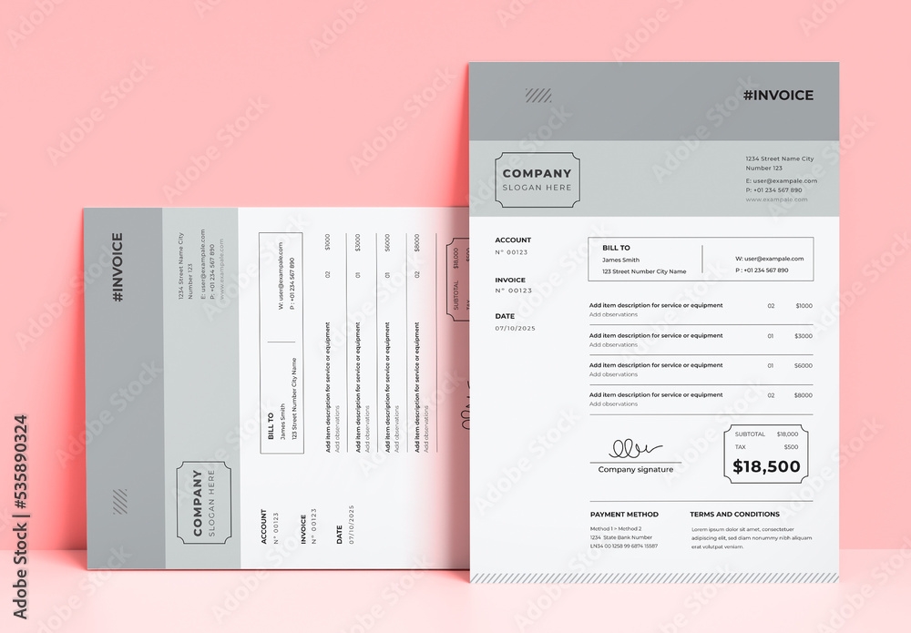 Printable Invoice Layout Stock Template Adobe Stock