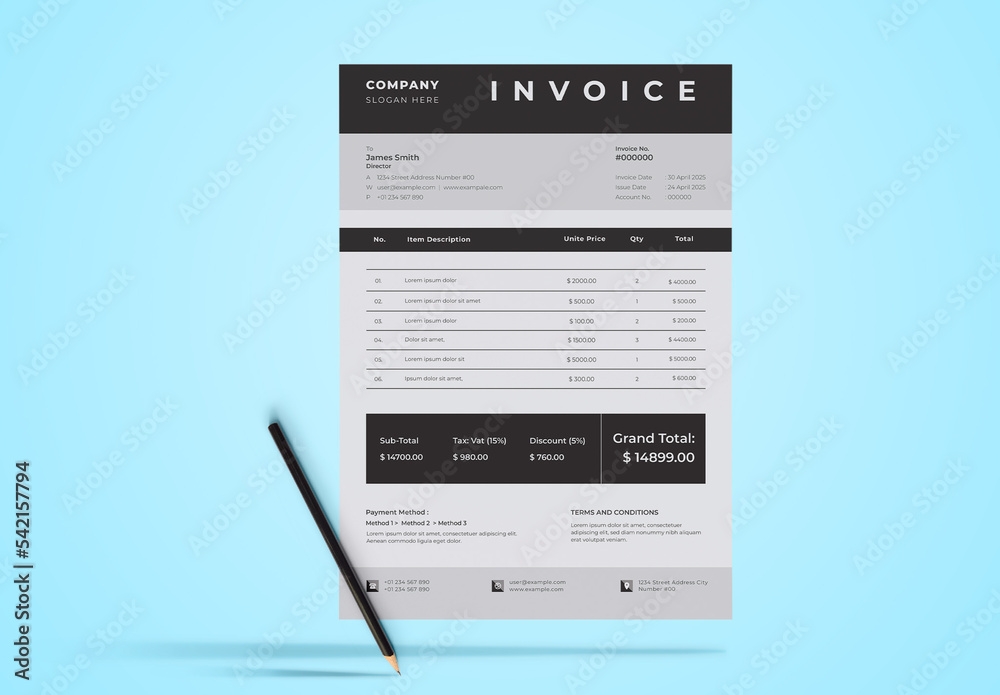 Printable Invoice Layout Stock Template Adobe Stock