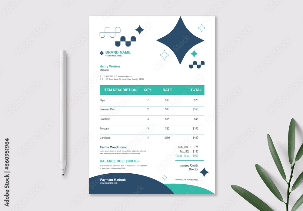 Printable Invoice Layout Stock Template Adobe Stock