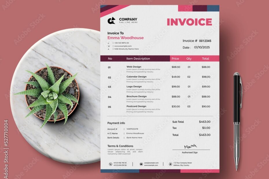 Printable Invoice Layout Stock Template Adobe Stock