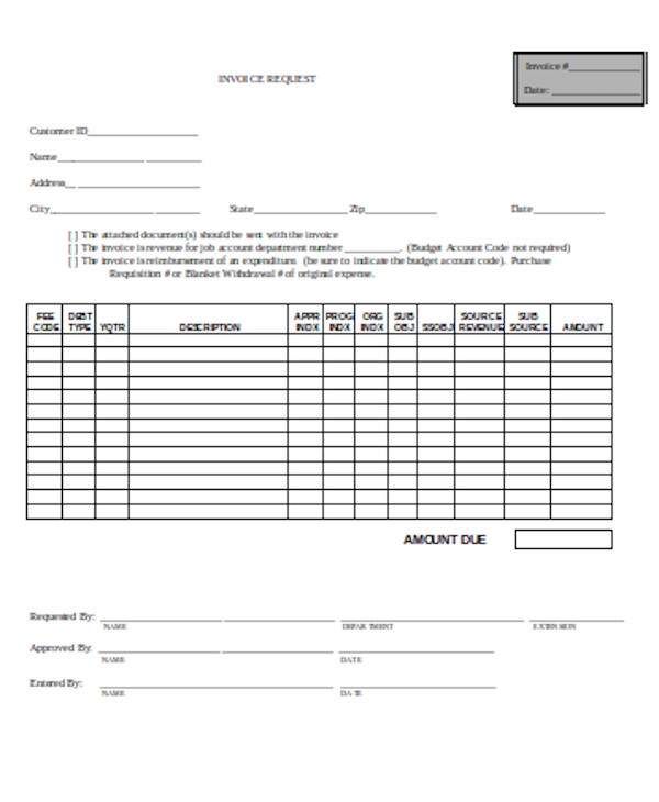 Printable Invoice Request Form Printable Forms Free Online
