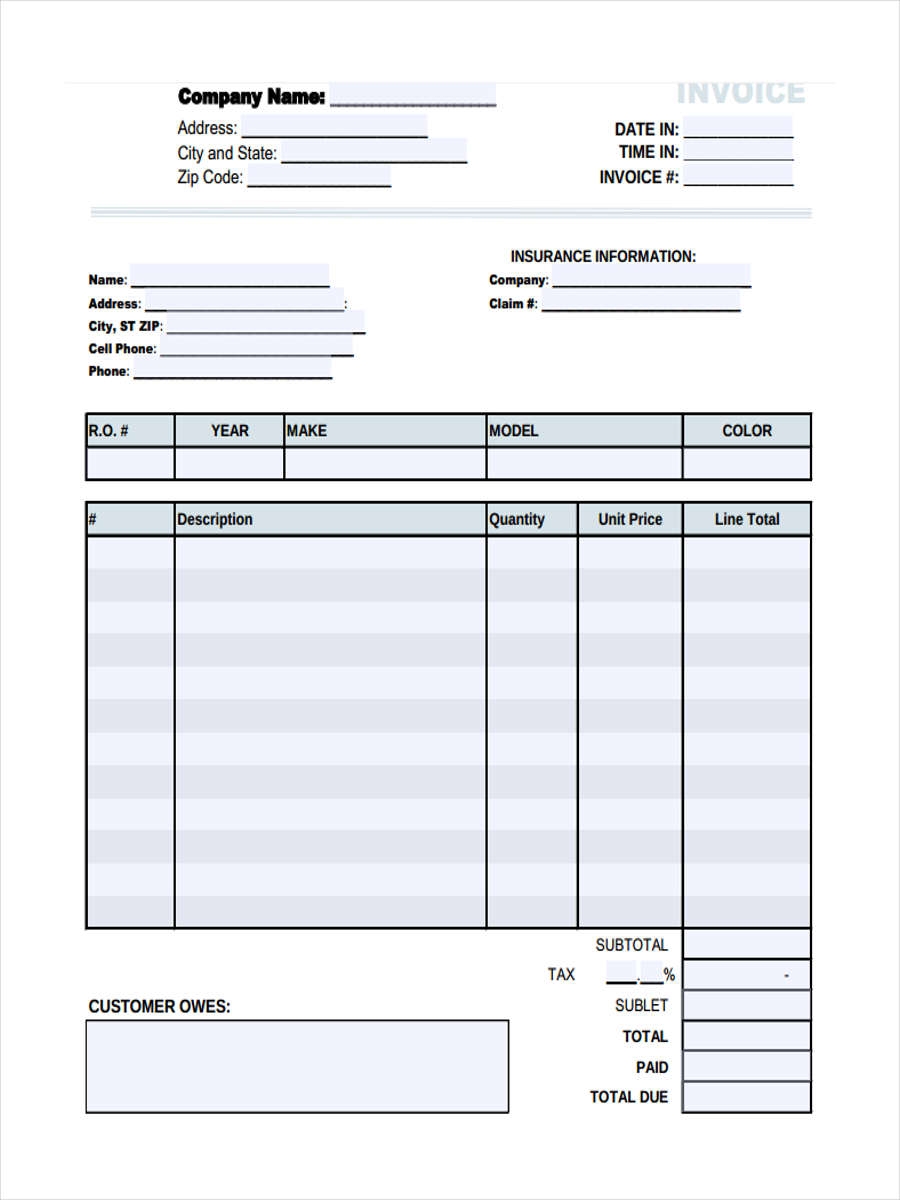 Printable Invoice Sheets Printable Free Templates