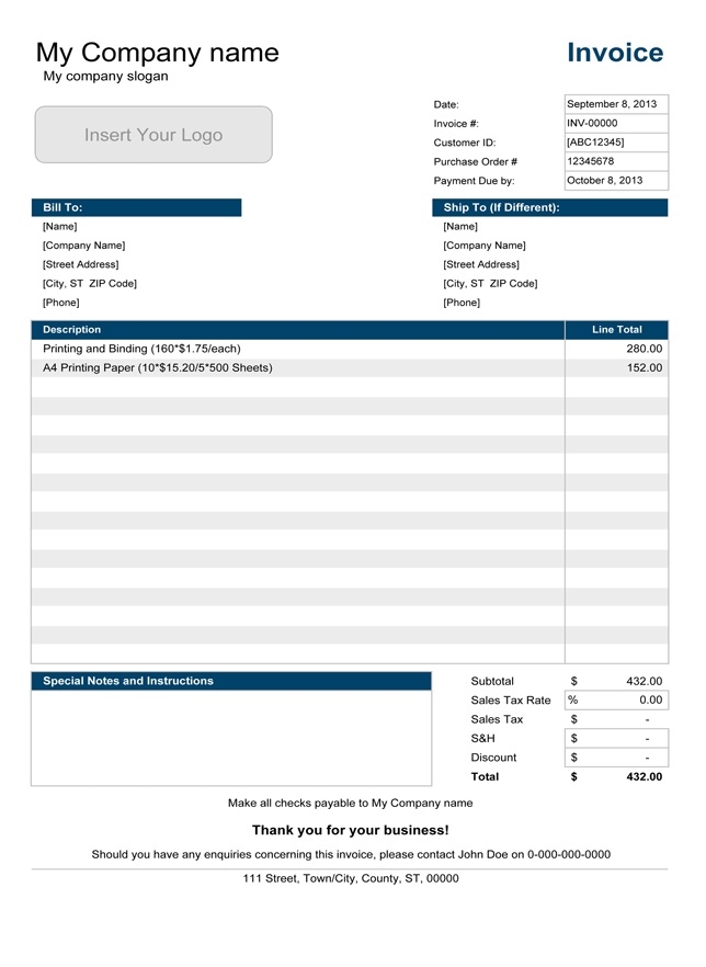 Printable Invoice Template Free Images Free Download And Print For You 