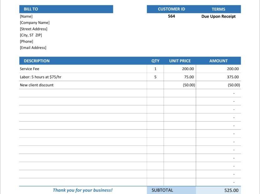 Printable Invoice Template Ms Word Cecil T Gardner