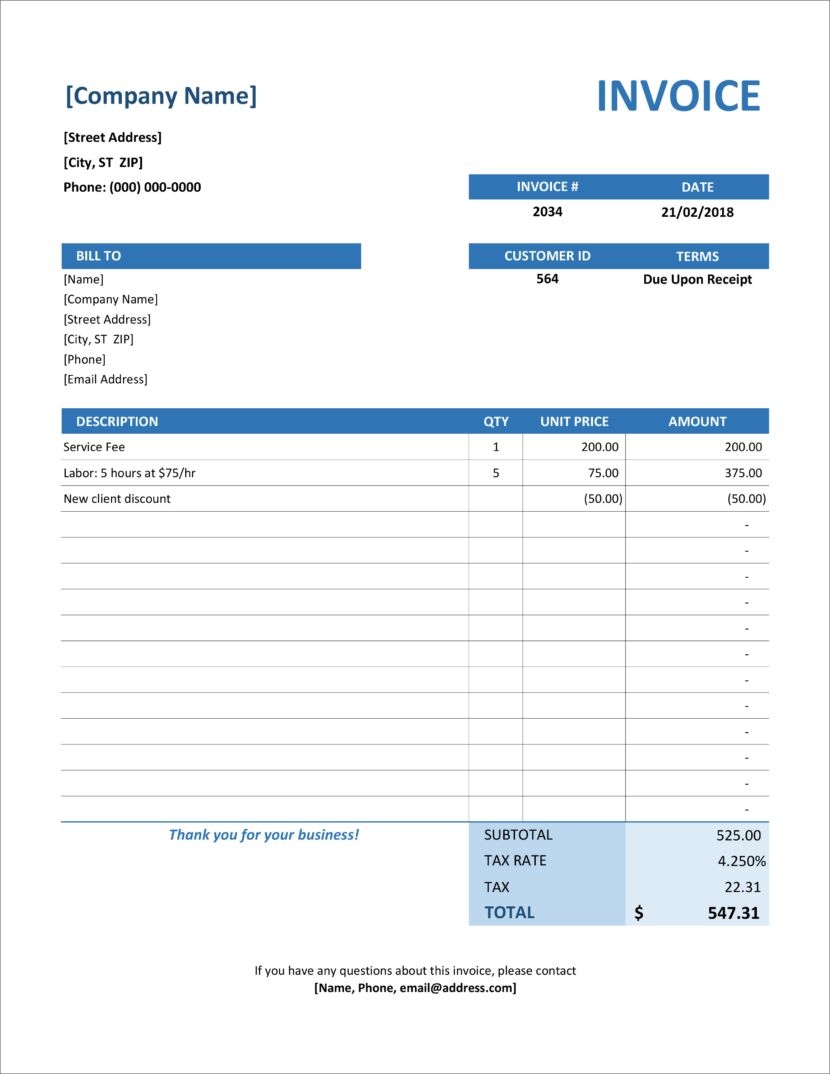 Printable Invoice Template Ms Word Cecil T Gardner