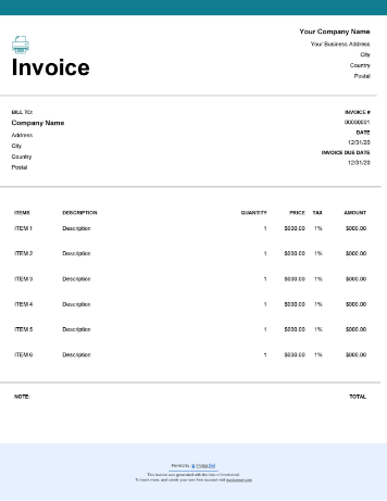 Printable Invoice Template Word Excel PDF Google Docs Worksheets 