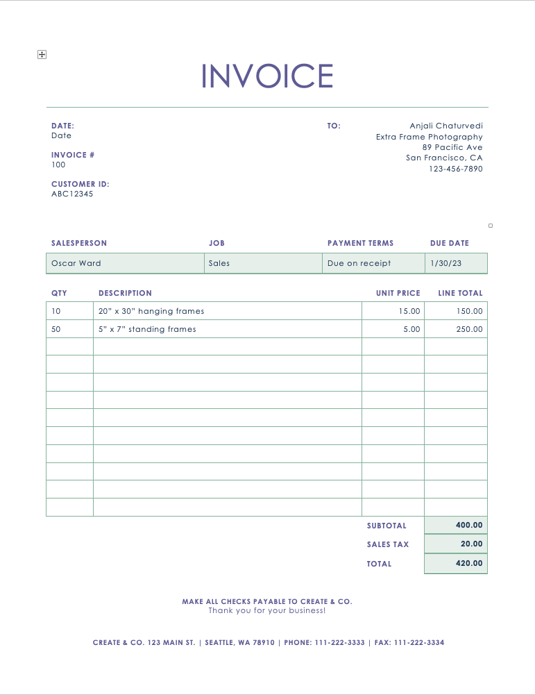 Printable Invoice Template Word Printable Online Printable Invoice Template Word Printable Online