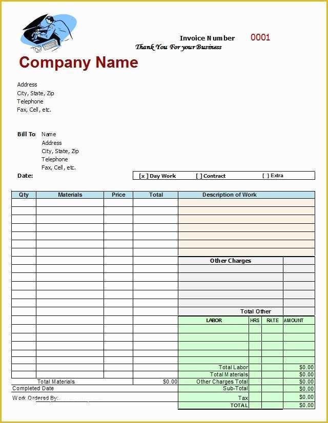 Printable Mechanic Invoice Template Printable Calendar