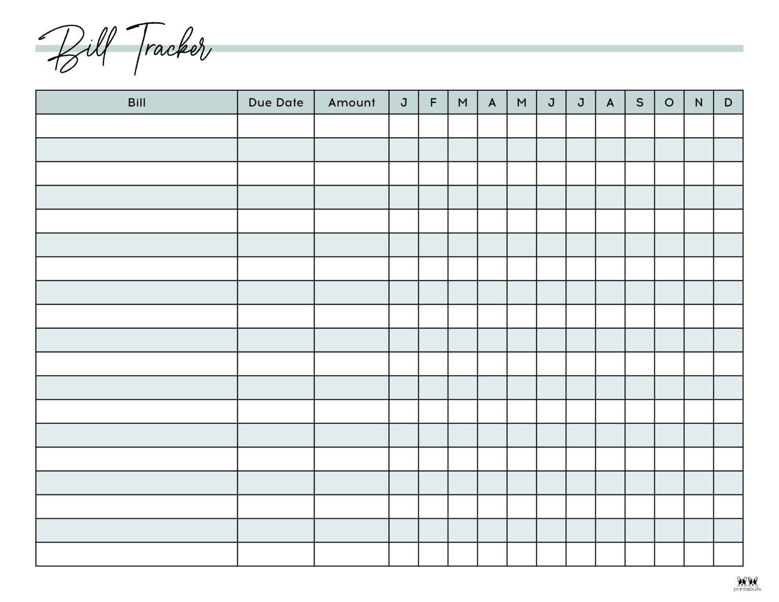 Printable Monthly Bill Organizer Template