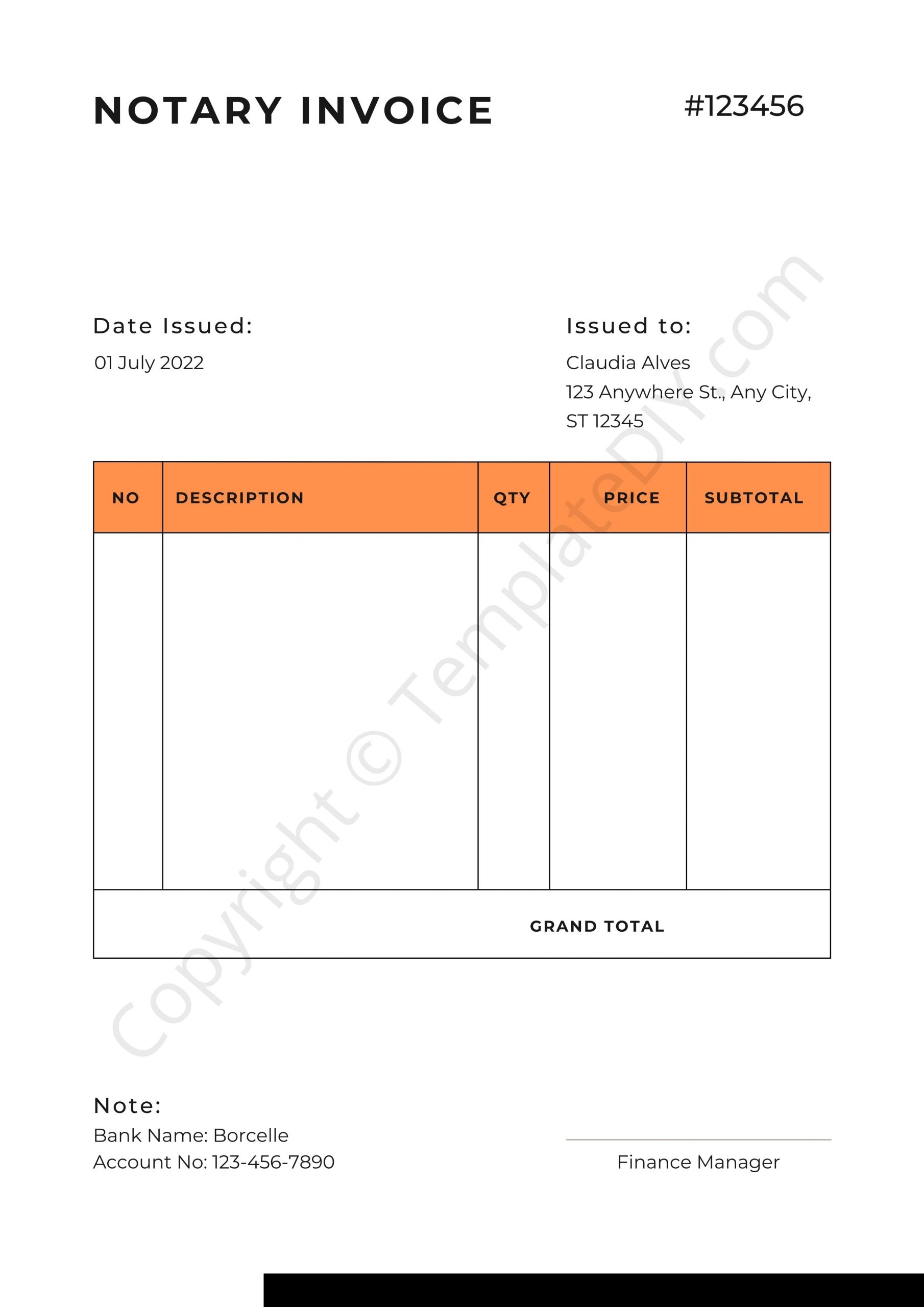 Printable Notary Invoice Template