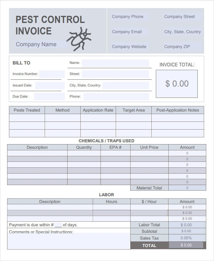 Printable Pest Control Invoice Template