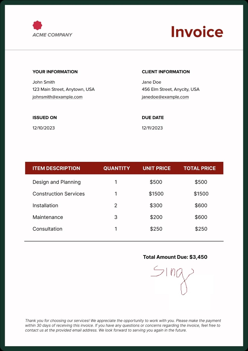 Printable Pictures Of Invoice Template Free Download And Print For You 