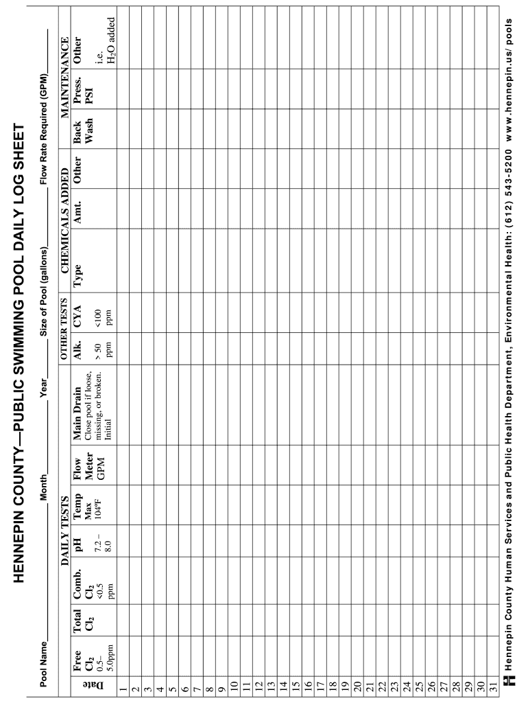 Printable Pool Chemical Log Template Printable Templates Online By 