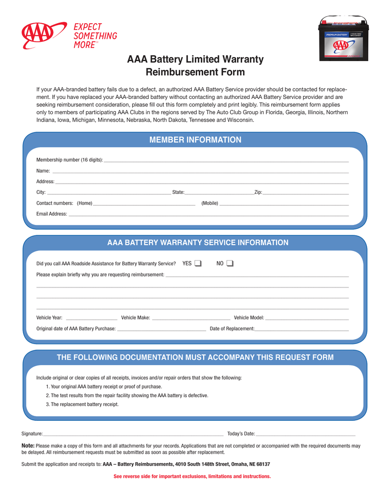Printable Reimbursement Form From Aaa Printable Forms Free Online
