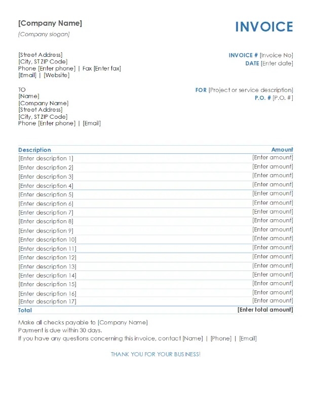 Printable Simple Invoice Template Free Download And Print For You 