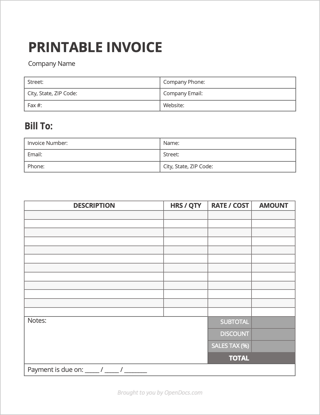 Printable Simple Invoice Template Isseonestop