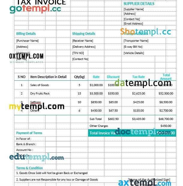 Printable Tax Invoice Fake Template In Word And Pdf Format
