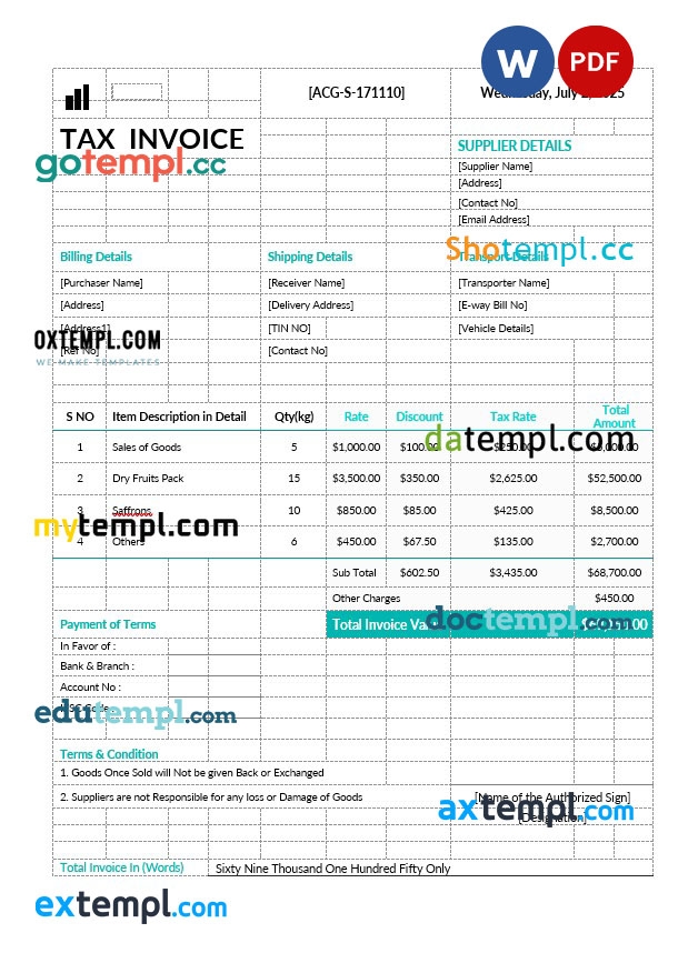 Printable Tax Invoice Fake Template In Word And Pdf Format 