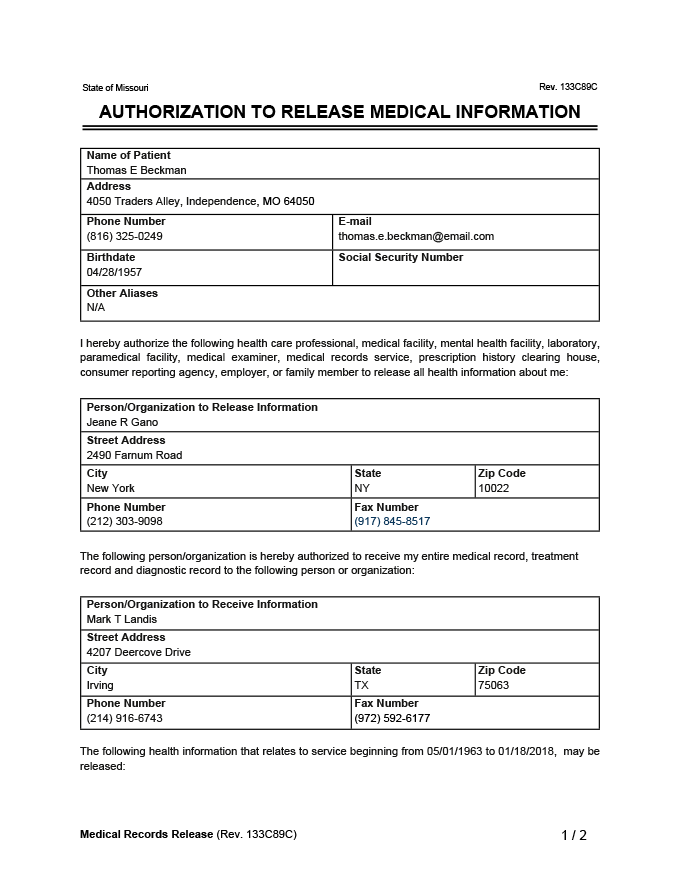 Printable Template Medical Records Release Form Printable Forms Free 