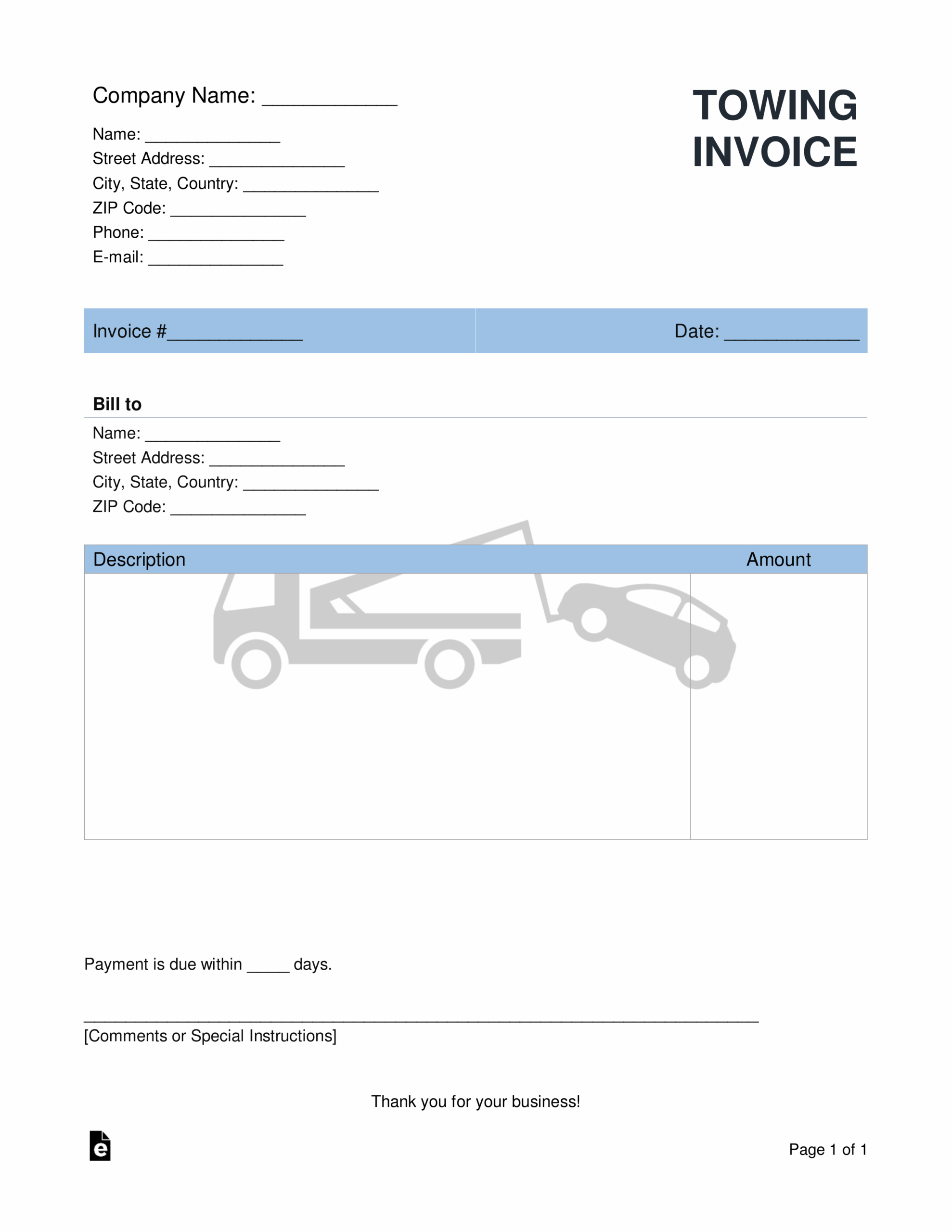 Printable Towing Forms Printable Forms Free Online